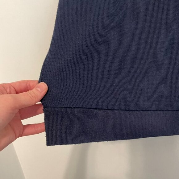 SPLENDID ANTHROPOLOGIE ANTHRO Waffle Mixed Puff Sleeve Top Navy Blue Henley Knit - Picture 9 of 14